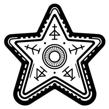 Star Shaped Collectible Token with Engraved Details Vector Icon Illustration