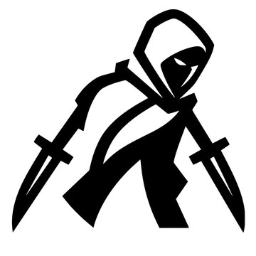 Shadow Assassin Wearing Hood and Wielding Twin Daggers Vector Character Illustration