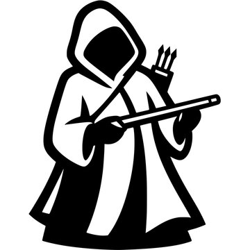 Swamp Hunter Wearing Hooded Cloak and Carrying Blowgun Vector Character Illustration