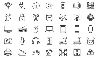 Fototapeta premium Set of technology and digital communication icons featuring a clean minimalist design with an editable stroke for professional graphic design projects