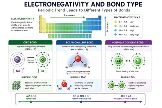 Electronegativity Trend and Bond Type Comparison Across the Periodic Table