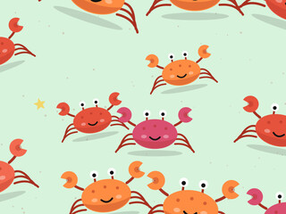 Fototapeta premium Kawaii Crab Pattern Summer Seaside Background