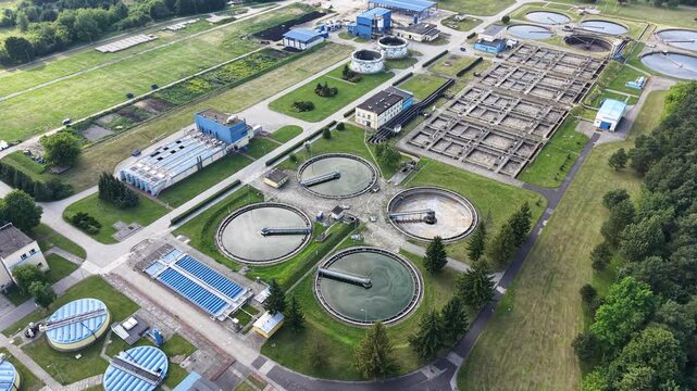 Circular clarifier tanks in industrial water facility