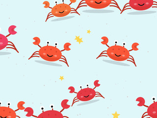 Fototapeta premium Cartoon Crabs with Pincers Kids Beach Pattern