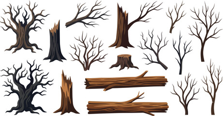 Tree Trunk Branch Log Collection Leafless Nature Vector Illustration Elements Set © MD. MASUD R ANA