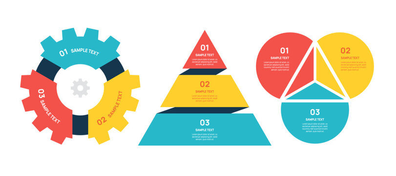 Infographic circle arrows diagram set. Circular arrows chart template 3 steps options. cycle diagram for business presentation, vector illustration.