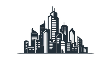 A striking graphic illustration of a modern city skyline with numerous skyscrapers of varying heights and architectural styles. © Olivia