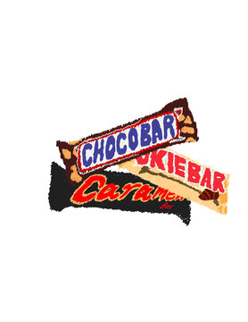 Cute colorful doodle snack bars and candy packaging design elements