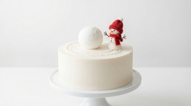 Minimalist Winter Cake Decorated With Snowman