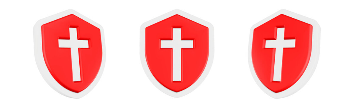 cross shield icon 3d rendef