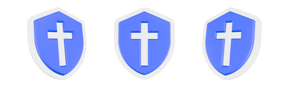 cross shield icon 3d rendef