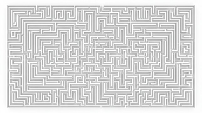 Complex maze puzzle with intricate pathways, difficult labyrinth challenge on white background, logical problem solving concept for business strategy