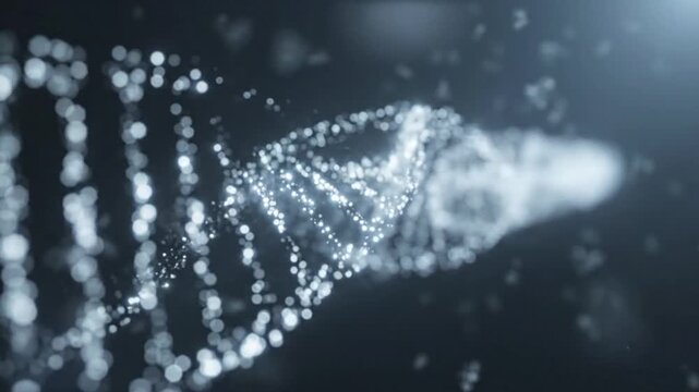 Abstract double helix structure glowing particles digital animation