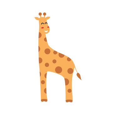 Cute Smiling Cartoon Giraffe Flat Vector Illustration for Kids' Designs