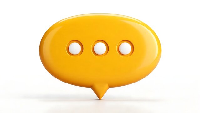 Single yellow speech bubble icon isolated on white background with three dimensional communication dialogue isolated