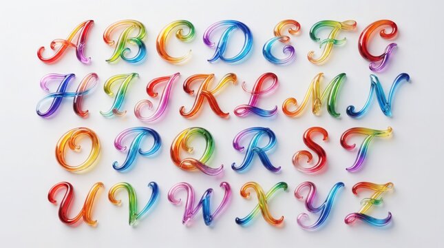 Colorful cursive alphabet letters set design