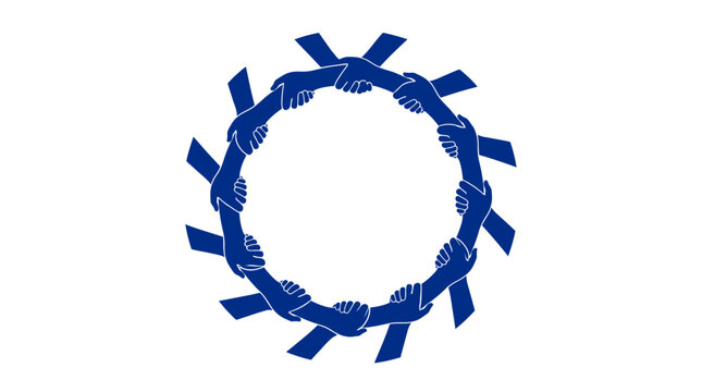 Hands forming a large circle represent unity and collaboration among diverse groups of people working together.