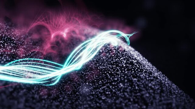 A mesmerizing, high-contrast 3D render video featuring a glowing, serpentine form that evolves into intricate light trails forming an almost organic structure