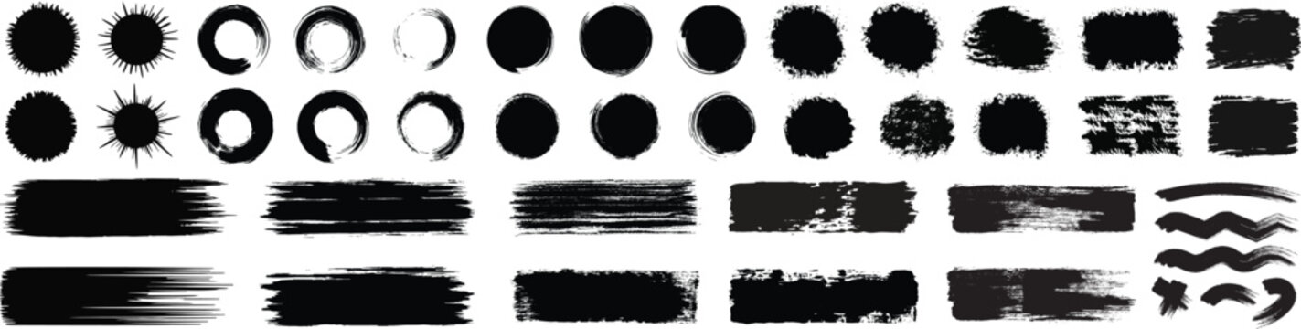 Set of vector paint brush stroke, Abstract grunge paint brush stroke set. frames, box and artistic design elements on white background.
