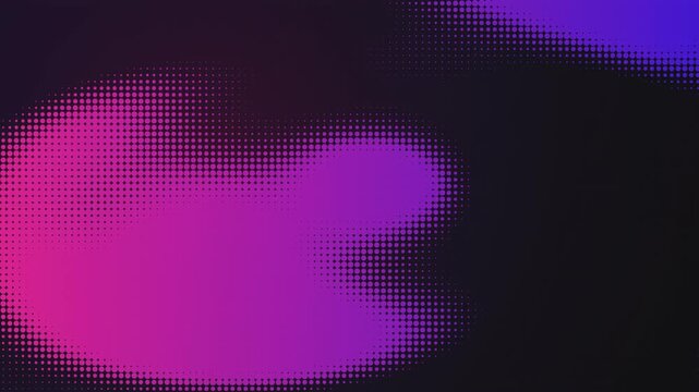 Abstract purple and pink halftone gradient dots movement on dark background creates dynamic motion for modern cinematic projects.