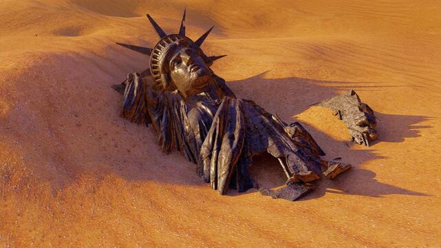 Destroyed monuments after the apocalypse. An illustration on the theme of war and destruction, history, and apocalypse.