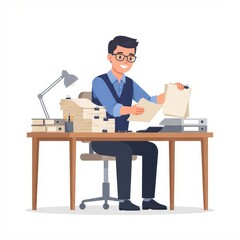Fototapeta premium Man working at desk with paperwork