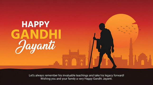 Happy Gandhi jayanti banner and greeting card. 2nd october celebrating birthday of Mahatma Gandhi background vector illustration