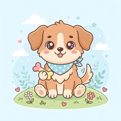 Fototapeta premium Dog_kawaii_cute_cartoon_illustra…