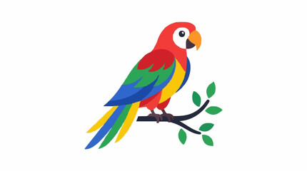 Obraz premium Single colorful parrot, tropical bird perched, vibrant feathers, clean flat vector illustration, minimalist modern design, smooth curves, simple geometric shapes, bright colors, simple SVG style.