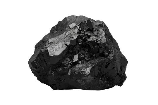 Dense black coal rock with crystalline cavity