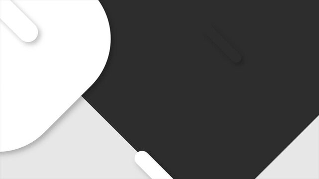 Sliding rounded capsules glide across a high contrast Black and white abstract tech minimal geometric motion background. 4k video