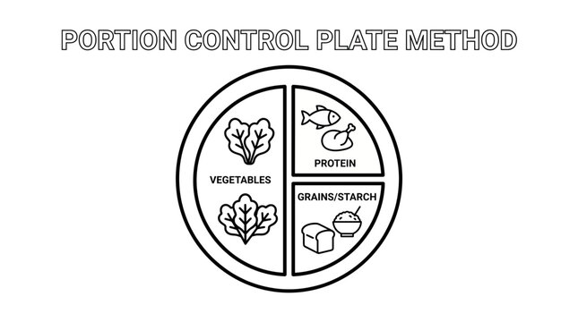 Portion Control Plate Method Outline Line Art Vector Illustration
