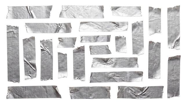 Silver duct tape strips collection on white background