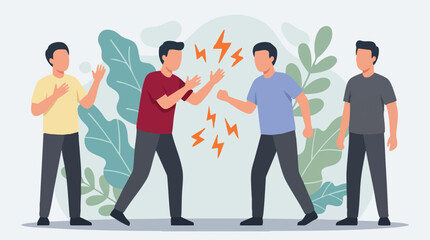 Fototapeta premium Illustration of men in conflict, disagreement, or dispute with bystanders