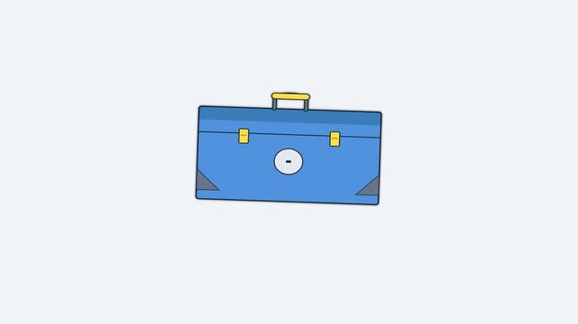Blue shipping container with yellow corner castings and locking rods, sliding doors opening and closing, seamless loop, symbolizing global trade, logistics, and supply chain