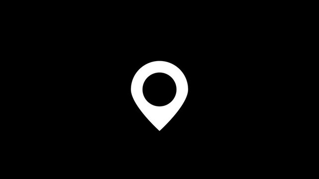 Minimalist white map pin animation on black background, for location services, and navigation location navigation 4k stock  video. 