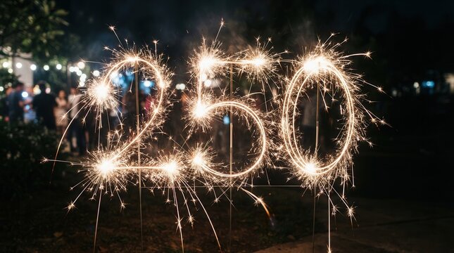 Golden Sparkler Number 250 on Dark Textured Background with Smoke for Adobe Written