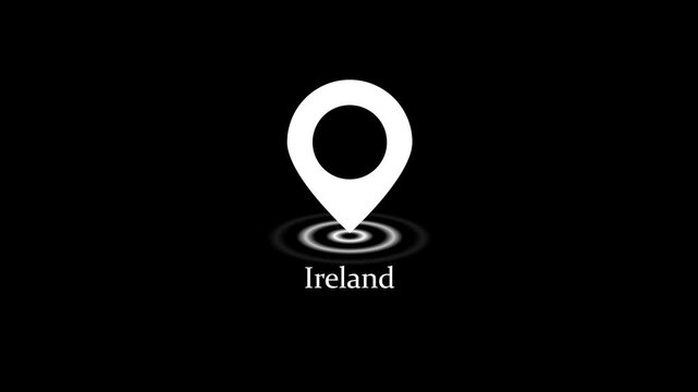 Ireland location pin animation with pulsing map marker for travel and navigation projects 4k stock  video.