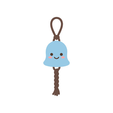 Bell ornament featuring a light blue color and a smiling face hangs vertically against a clean background.