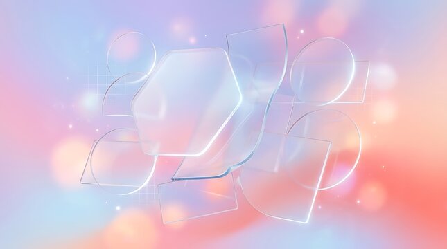 Abstract geometric shapes floating in soft pastel bokeh light for creative backgrounds