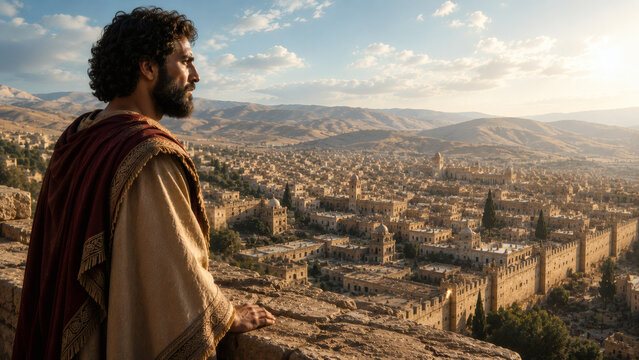 Biblical Scene Of The Prophet Joel Overlooking Jerusalem, Proclaiming The Word Of God To The Kingdom Of Judah As Recorded In The Book Of Joel