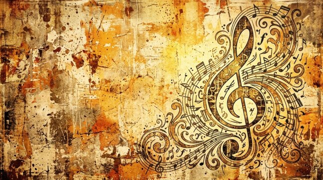 Ornate classical design background with vintage musical notes for Adobe Stock