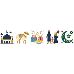 Fototapeta premium Islamic eid celebration icons and traditional symbols with celebration, crescent
