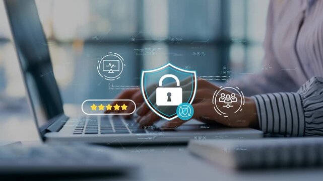 Secure workforce access and identity verification platform with authentication controls, user management tools and businesswoman reviewing security procedures in modern office