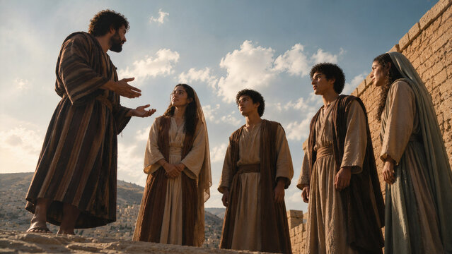 Old Testament Scene Showing The Prophet Hosea Speaking With His Family, Reflecting God's Faithfulness, Compassion, And Desire To Restore His People
