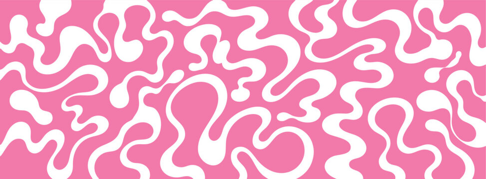 Abstract pink organic wavy pattern with flowing amoeba shapes. Modern seamless liquid design, retro abstract background and playful graphic texture.