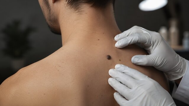 Dermatologist Examining Suspicious Mole on Patient Back During Professional Skin Cancer Screening