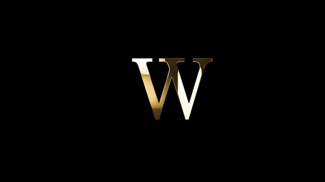 English alphabet letter W in golden style with golden particles, transparent background