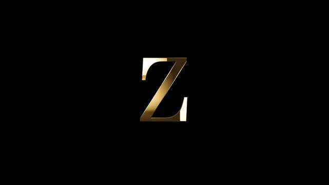 English alphabet letter Z in gold style with gold particles, transparent background