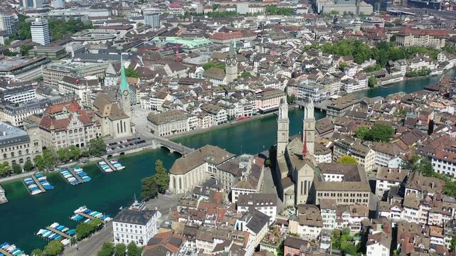 Aerial view of Zurich downtown. Zurich is important financial and economical center of Switzerland.